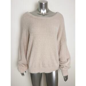 Express Sweater Women’s Large Beige Fuzzy Pullover Cozy Yarn Relaxed